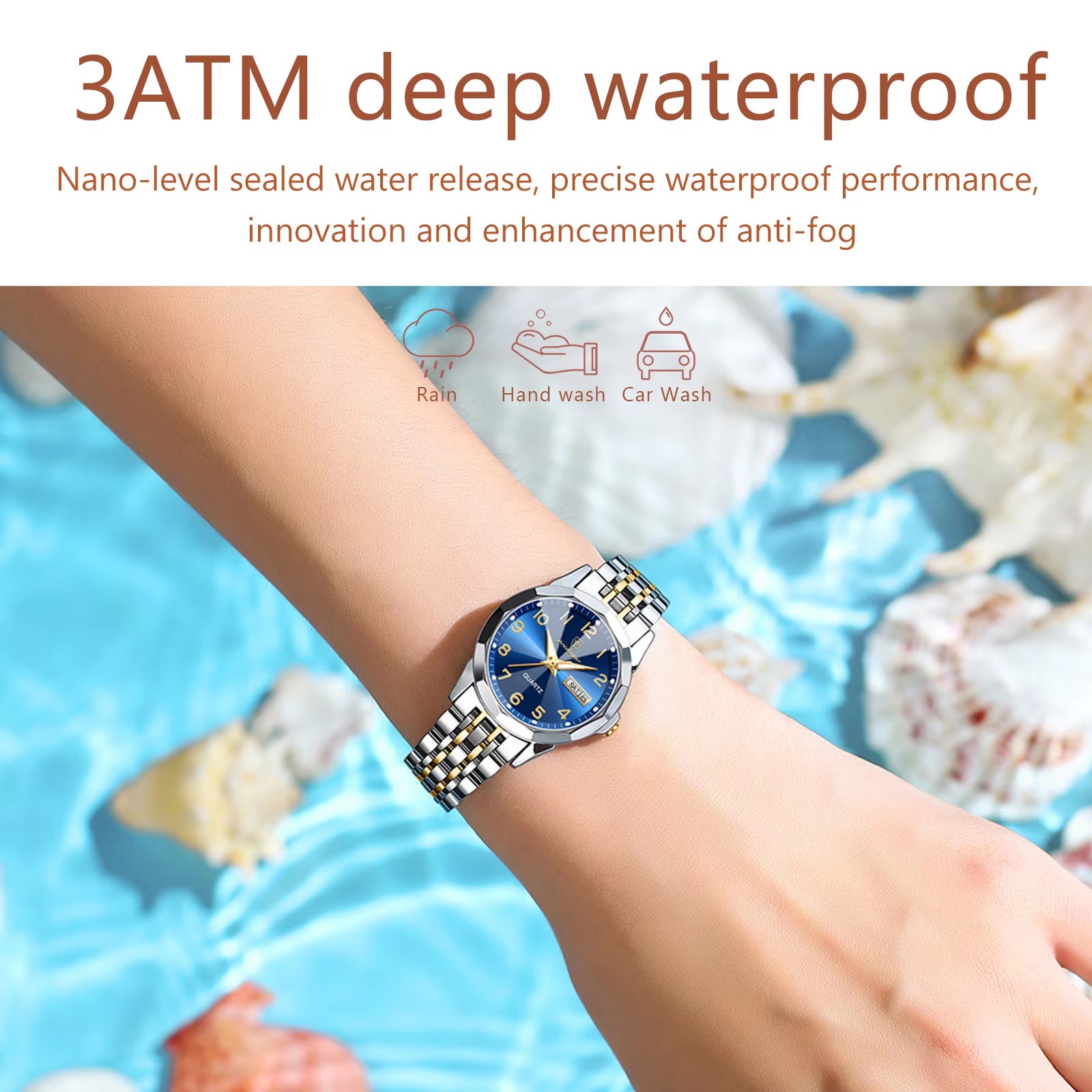 Luxury Ladies Wristwatch Waterproof Luminous Date Week Women Quartz Watch Stainless Steel Women‘S Watches Female Reloj