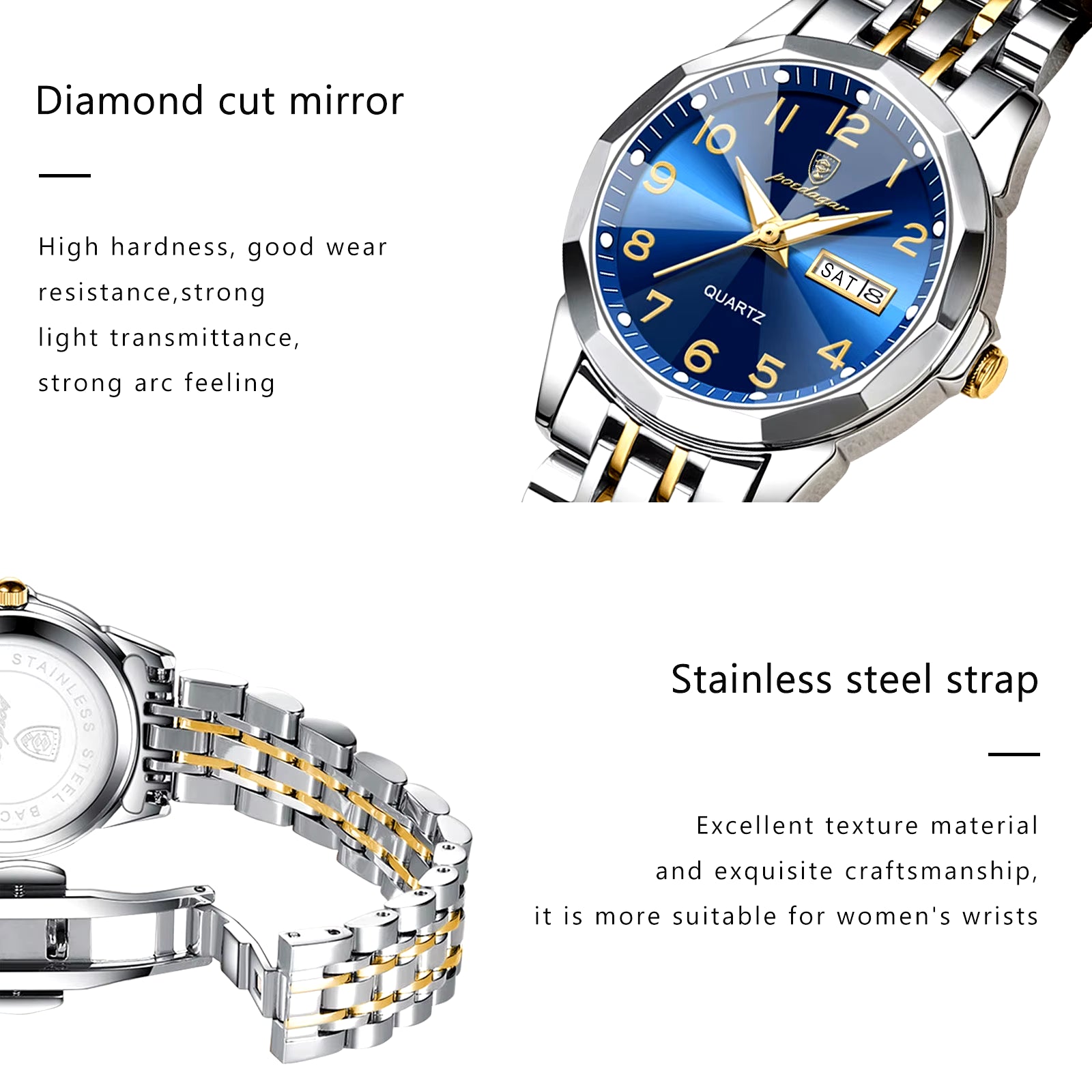 Luxury Ladies Wristwatch Waterproof Luminous Date Week Women Quartz Watch Stainless Steel Women‘S Watches Female Reloj